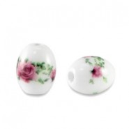 Keramik Perle Oval 10x8mm White-berry pink